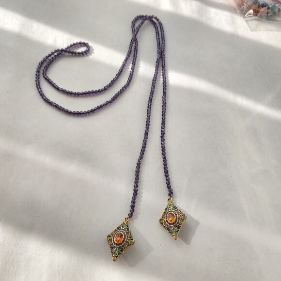 HEIDI DAUS Long Purple Crystal Beaded Lariat Necklace Retired $259 Layering - Picture 3 of 10